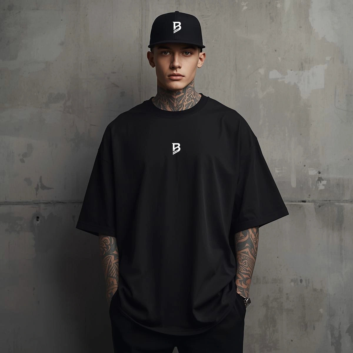 BRS Essentials Set – Black Edition | Oversize T-Shirt + Snapback Cap