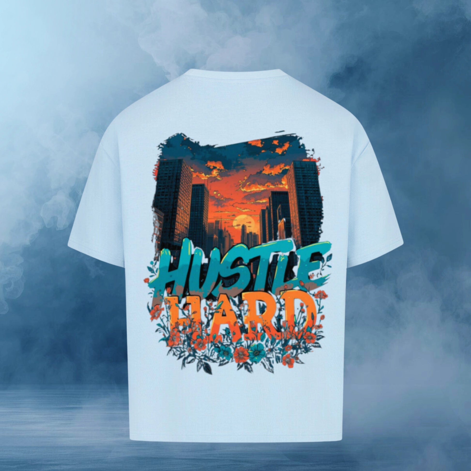 TheBroShop Hustle City Oversize T-Shirt Herren – Babyblau – Rückansicht