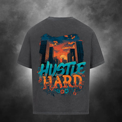 TheBroShop Hustle City Oversize T-Shirt Herren – Verwaschenes Schwarz – Rückansicht