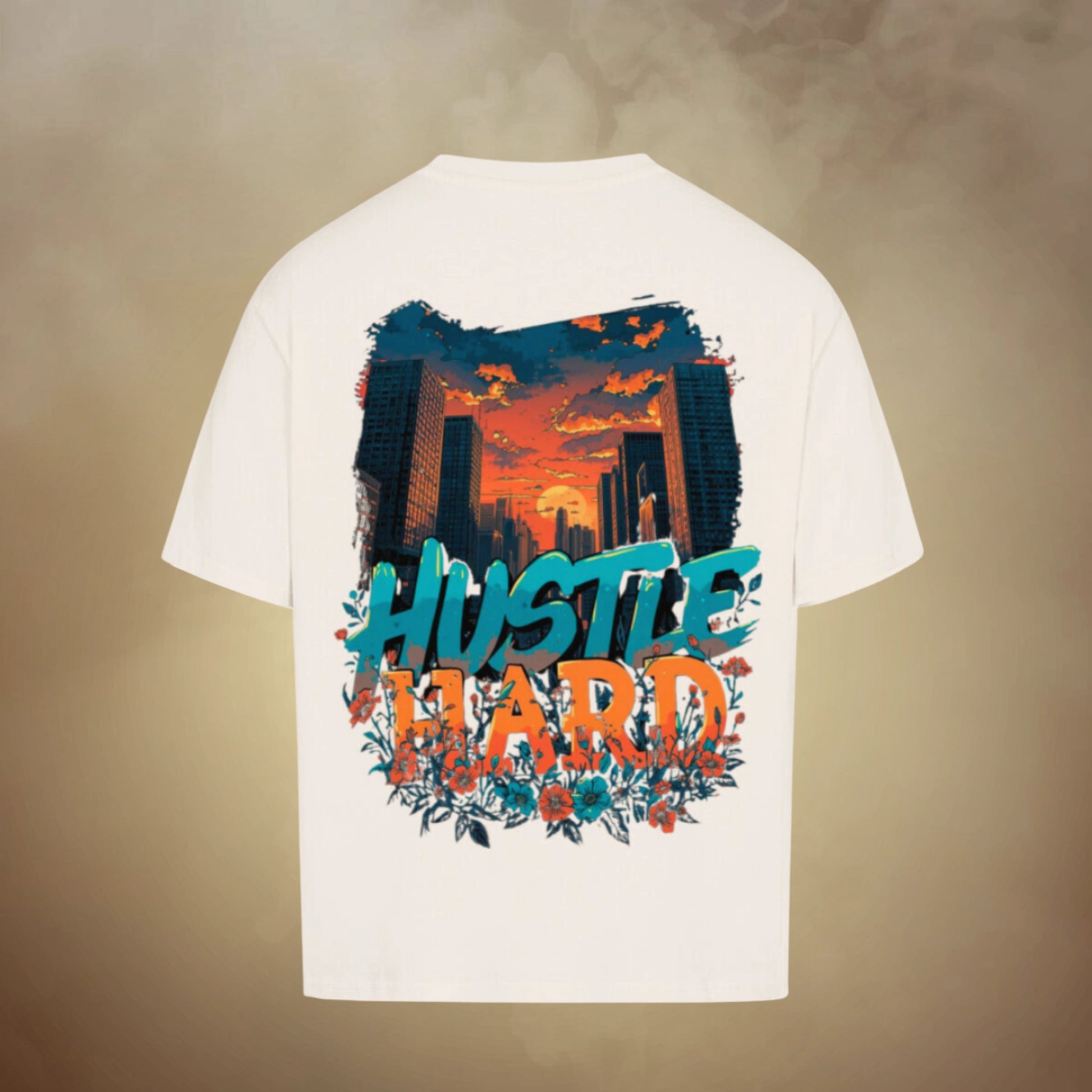 TheBroShop Hustle City Oversize T-Shirt Herren – Beige– Rückansicht