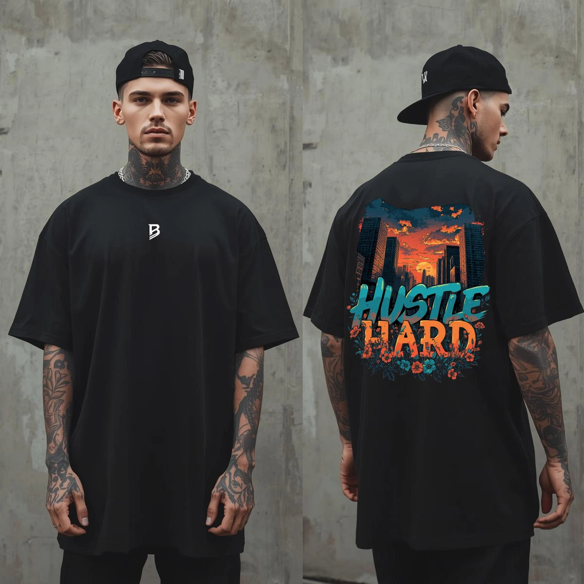 BRS Origins Oversize T-Shirt Herren Schwarz – Hustle City Edition Frontansicht