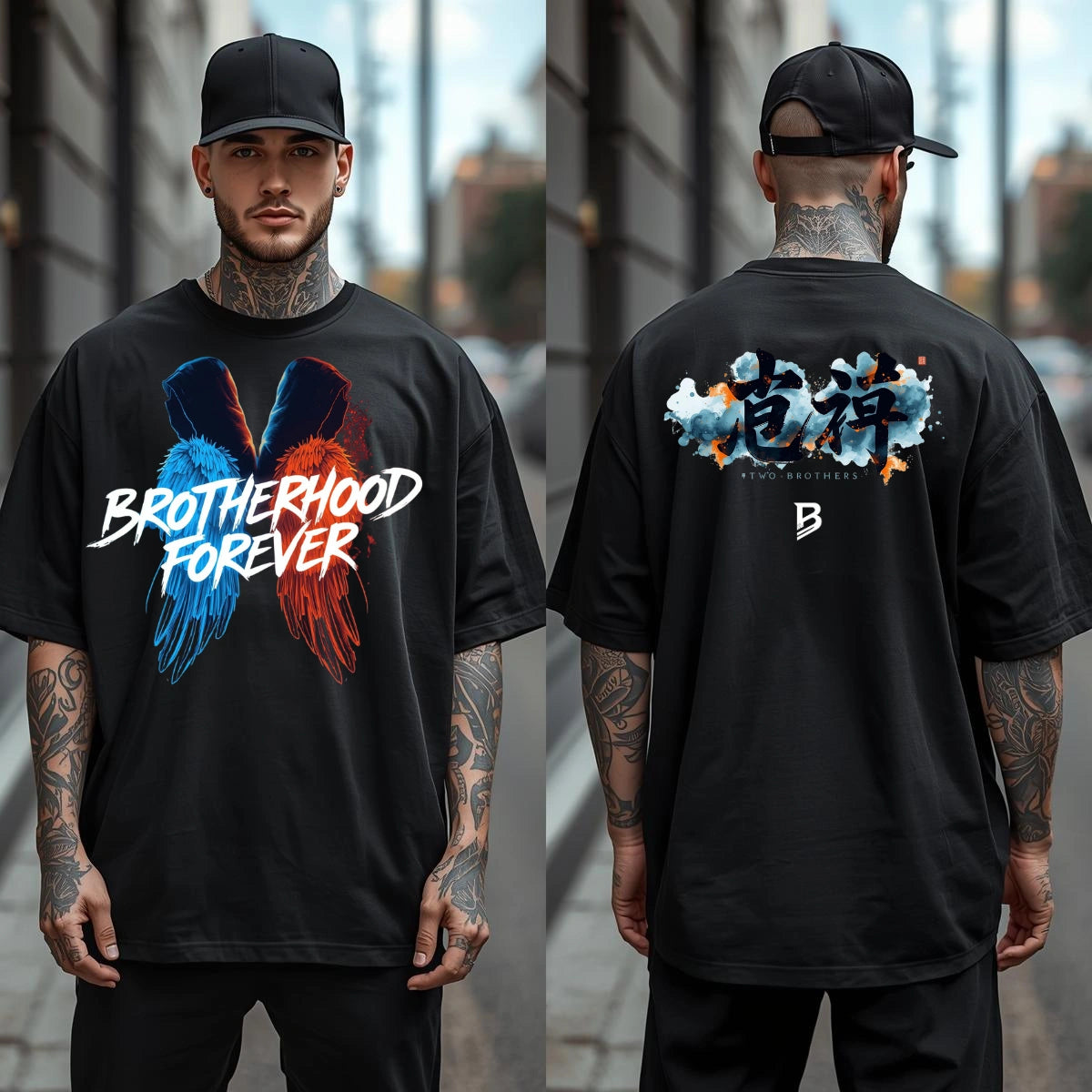 Brotherhood Oversize T-Shirt Herren Schwarz – Washed Streetwear Look